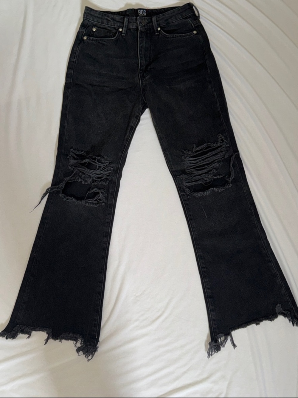 NWOT UO BDG Washed Black Denim Distressed Ripped Flare Jeans